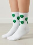 Green Alien Uzaylı Kafalar Tenis Spor Çorap
