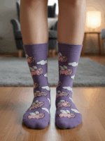 Mor Domuz Tasarım Soket Çorap