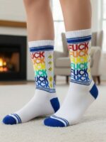 Renkli Fuck Yazılı Tenis Spor Çorap