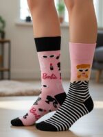 Sağlı Sollu Barbie Desenli Soket Çorap
