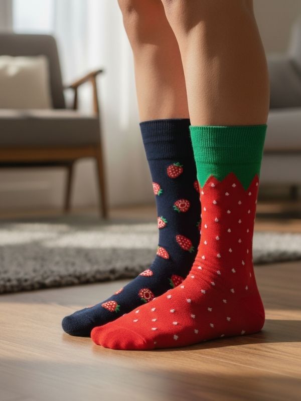 Sağlı Sollu Çilek Desenli Soket Çorap (1) Sağlı Sollu Çilek Desenli Soket Çorap - Görsel 1