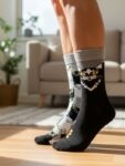 Sağlı Sollu Kedi Desenli Soket Çorap