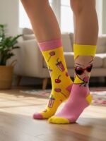 Sağlı Sollu Kiraz ve Şeker Desen Soket Çorap
