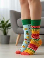 Sağlı Sollu Renkli Ananas Karpuz Desenli Soket Çorap