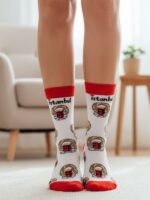 Simit ve Çay Desenli İstanbul Temalı Soket Çorap