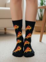 Siyah Pizza Dilim Tasarım Soket Çorap