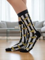 Siyah Çizgili Muz Tasarım Soket Çorap