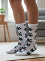 Beyaz Mari Yaprak Tasarım Tenis Spor Çorap