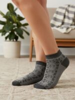 Kabartma Melanj Gri Sarmaşık Motifli Bambu Kadın Patik Çorap