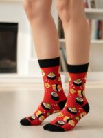 Kırmızı Rolls and Sushi Desenli Renkli Soket Çorap