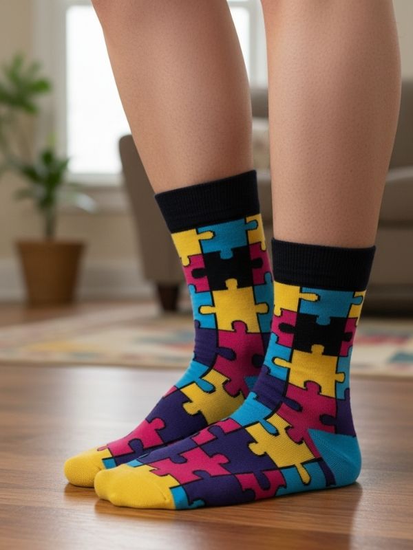 Renkli Puzzle Tasarım Çoraplar (1) Renkli Puzzle Tasarım Çoraplar - Görsel 1