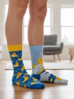 Sağlı Sollu Civciv Desenli Soket Çorap