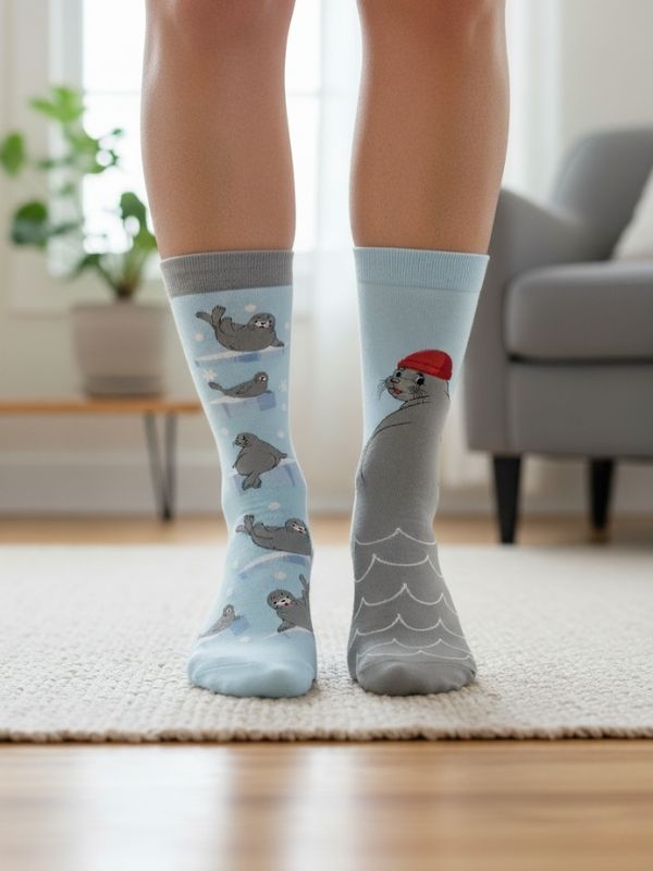 Sağlı Sollu Fok Balığı Desen Soket Çorap (3) Sağlı Sollu Fok Balığı Desen Soket Çorap - Görsel 1