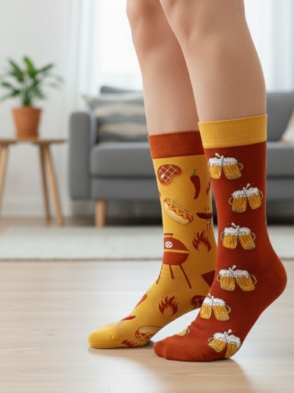 Sağlı Sollu Mangal Bira Desenli Soket Çorap (1) Sağlı Sollu Mangal Bira Desenli Soket Çorap - Görsel 1