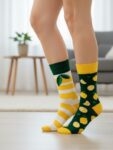 Sağlı Sollu Yaprak Ve Limon Desenli Soket Çorap