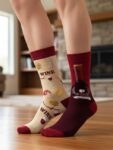 Sağllı Sollu Şarap Desenli Soket Çorap