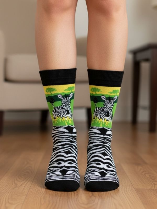 Savana Zebra Tasarım Soket Çorap (1) Savana Zebra Tasarım Soket Çorap - Görsel 1
