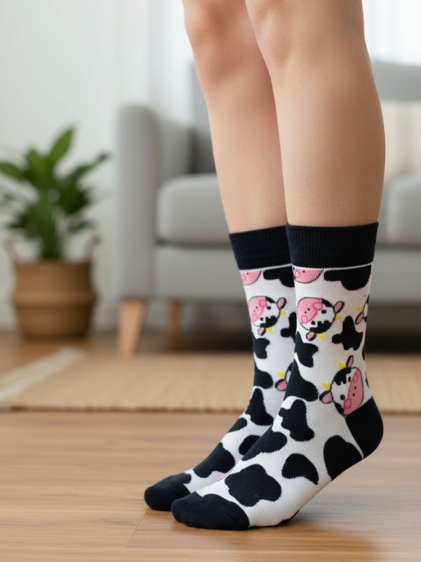 Sevimli İnek Tasarım Soket Çorap (1) Sevimli İnek Tasarım Soket Çorap - Görsel 1