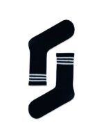 Uzun Beyaz Üç Şeritli Siyah Tenis Spor Çorap - Görsel 2