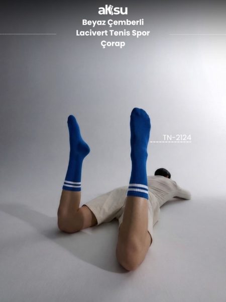 Beyaz Çemberli Lacivert Tenis Spor Çorap