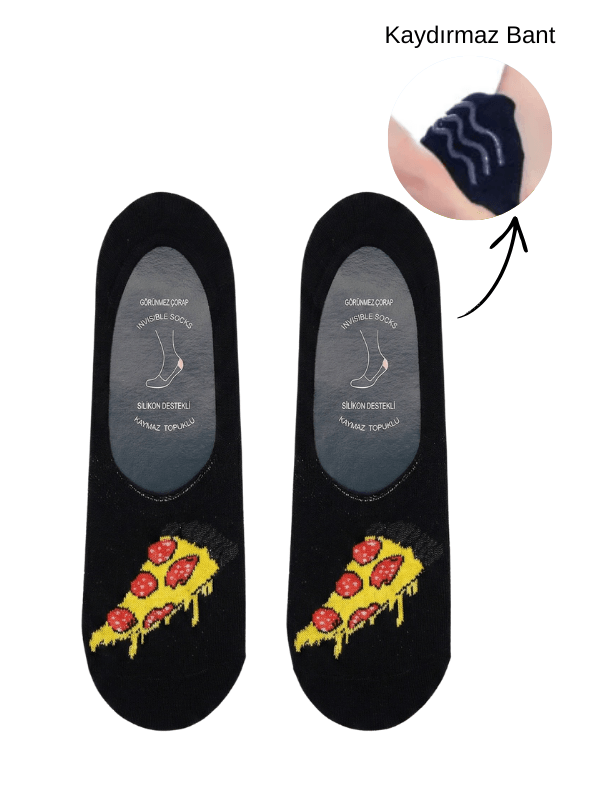 pizza desenli slikon destekli unisex görünmez Çorap