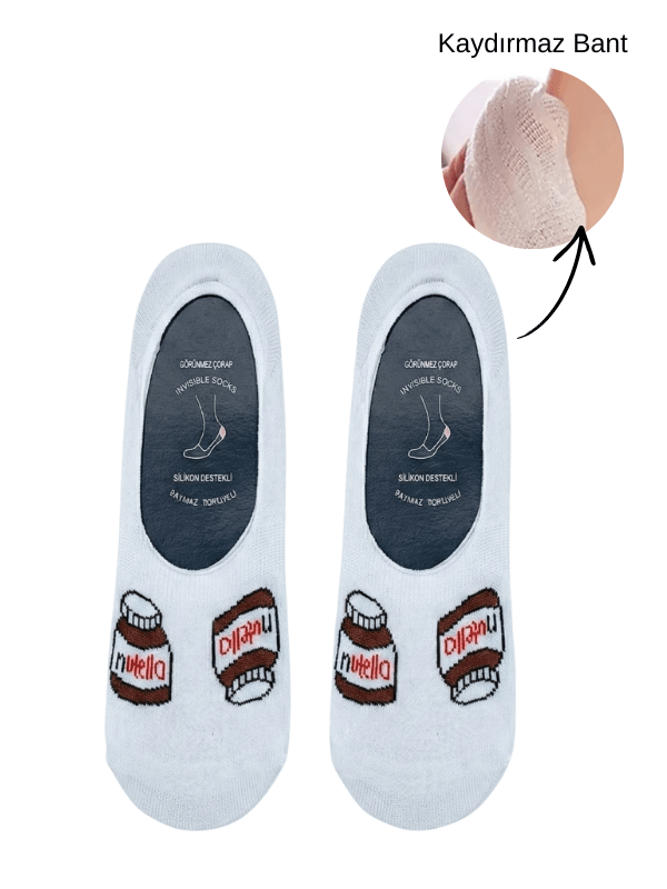 nutella desenli slikon destekli unisex görünmez Çorap