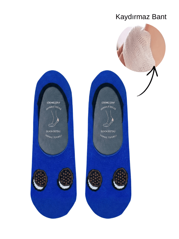 oreo desenli slikon destekli unisex görünmez Çorap