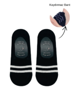 beyaz Şeritli siyah zemin slikon destekli unisex görünmez Çorap