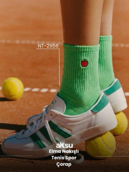Elma Nakışlı Tenis Spor Çorap