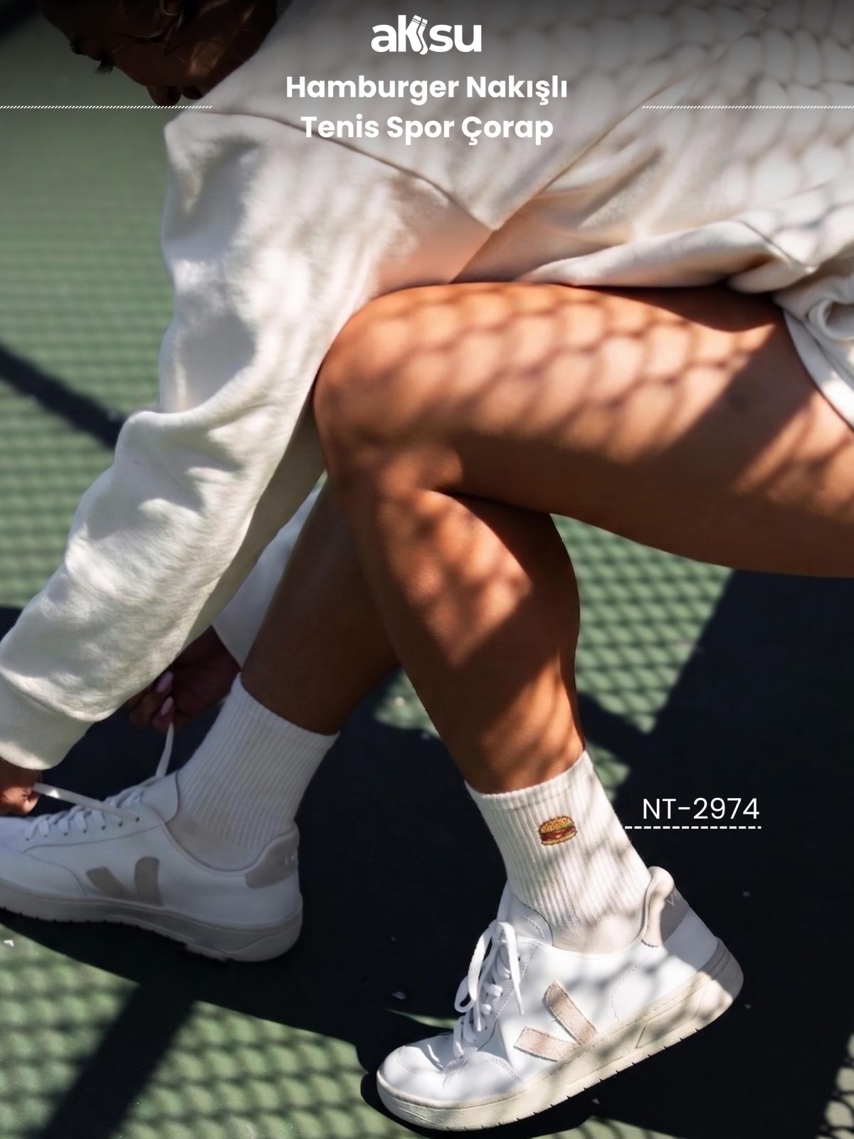 Hamburger Nakışlı Tenis Spor Çorap
