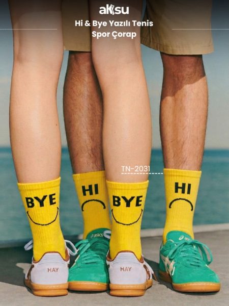 Hi & Bye Yazılı Tenis Spor Çorap