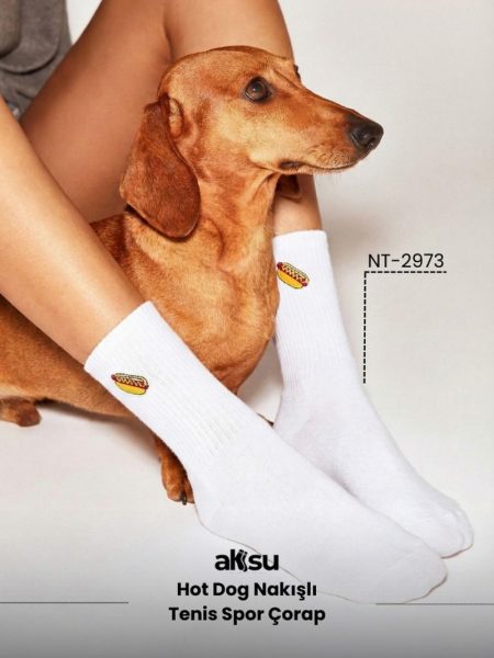 Hot Dog Nakışlı Tenis Spor Çorap
