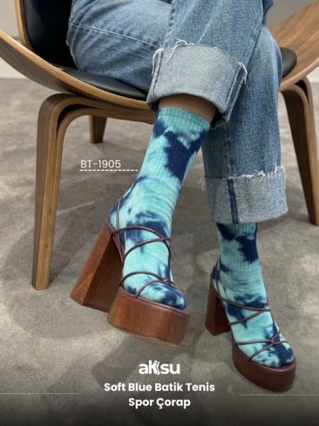 Soft Blue Batik Tenis Spor Çorap
